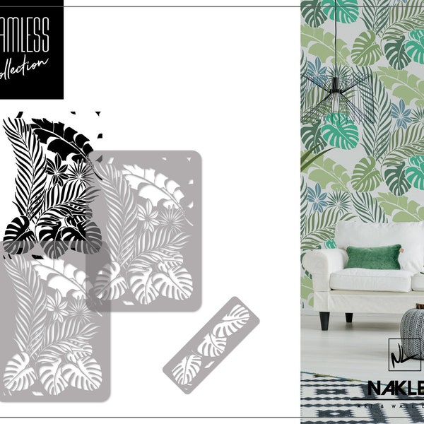 Reusable Plastic Wall Stencil // 65x95cm [24.6" x 37.4"] // Tropical Paradise // Seamless Repetitive Allover Pattern Template