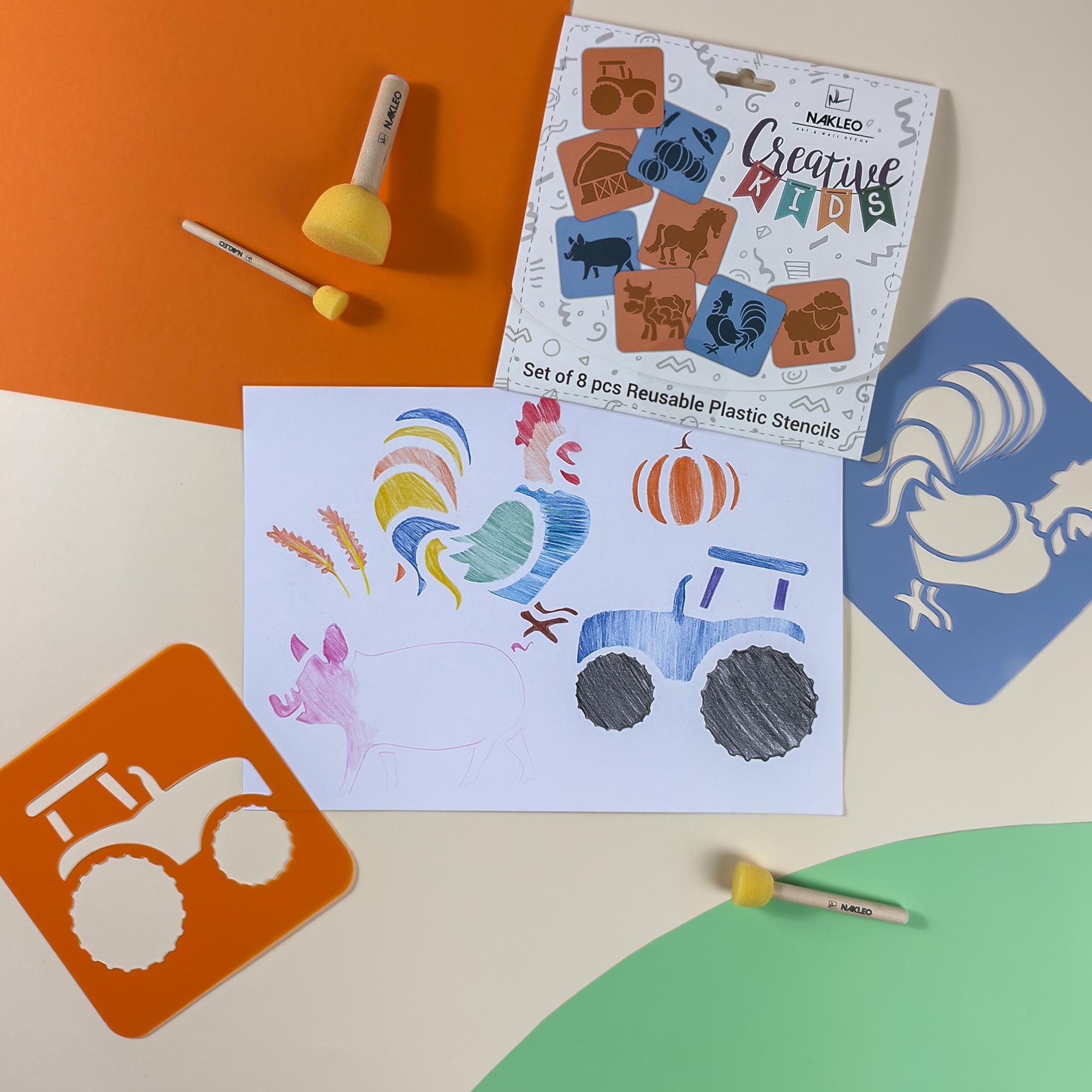 Craftplay Set Di 6 Stencil In Plastica Lavabile, Tema Animali Della Giungla, Per Bambini, Multicolore - 6