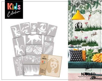 14 pcs Reusable Plastic Stencils // JUNGLE ANIMALS // 34cm to 9cm // Kids Room Decor // Nursery Template