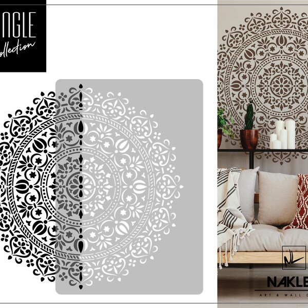 Reusable Plastic Wall Stencil // diameter: 59cm [ 23.2"], 89cm [35"], 120cm [47.2"] or 230cm / Geometric - Mandala #1 /Craft Mylar Template