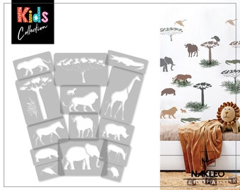 14 pcs Reusable Plastic Stencils // AFRICAN ANIMALS - SAVANNAH // 34cm to 14cm // Kids Room Decor // Nursery Template