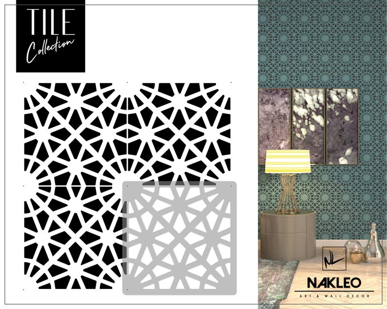 BAIRRO Tile Reusable Plastic Stencil Moroccan Geometric Floor Wall