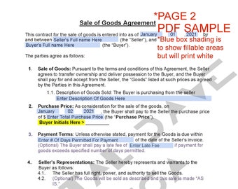 INSTANT Sale Of Goods Purchase Template INSTANT Digital Download (editable Docx and editable/fillable PDF will be available after purchase)