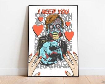 They Live Film Art Print, They Live Poster, Horror Sci-Fi Movie Poster, Wall Home Decoration, John Carpenter Fans, They Live: Obey and Love