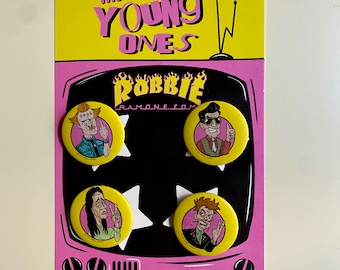 The Young Ones Characters Badges Set, 80s BBC English Television serie Pins Pack, Vyvyan Rick Neil Mike Freaky Buttons for your clothes