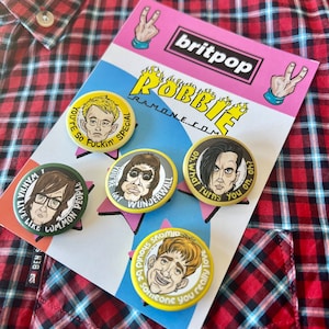 Britpop Buttons Set: Radiohead, Blur, Oasis, Suede, Pulp, 90&#39;s Alternative Rock band badges, Pins for your clothes, Uk England Mod Music Fan
