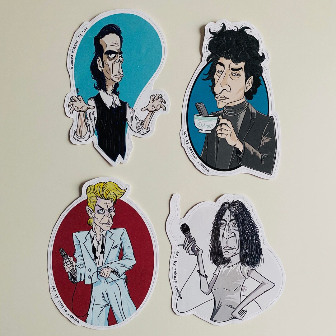 Pop Rock Music Sticker Set: David Bowie, Bob Dylan, Patti Smith, Nick ...