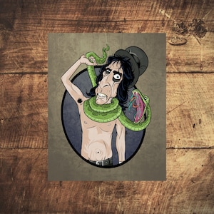 Alice Cooper Art Print, Alice Cooper Poster, Glam Music Art, Wall Home and desk Decor, Dark Gothic Illustration for Metalheads, Heavy fans