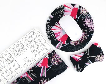 Buckwheat Hulls Wrist Rest Set for Keyboard and Mouse | Adjustable, Breathable Filling |  Ergonomic, Washable cover, Cockatoo