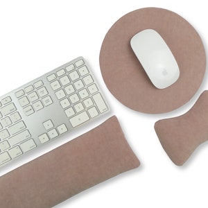 Handmade Buckwheat Hulls Wrist Rests: Dusky Pink Velvet, Keyboard & Mouse