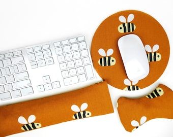 Natural Wrist Rests for Keyboard & Mouse (Buckwheat Hulls Filler\Removable Washable Cover) Australian Handmade (Honey-Bees) Gift for Him\Her