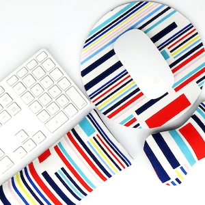 Natural Wrist Rests for Keyboard & Mouse (Buckwheat Hulls Filler\Removable Washable Cover) Australian Handmade (Stripes)