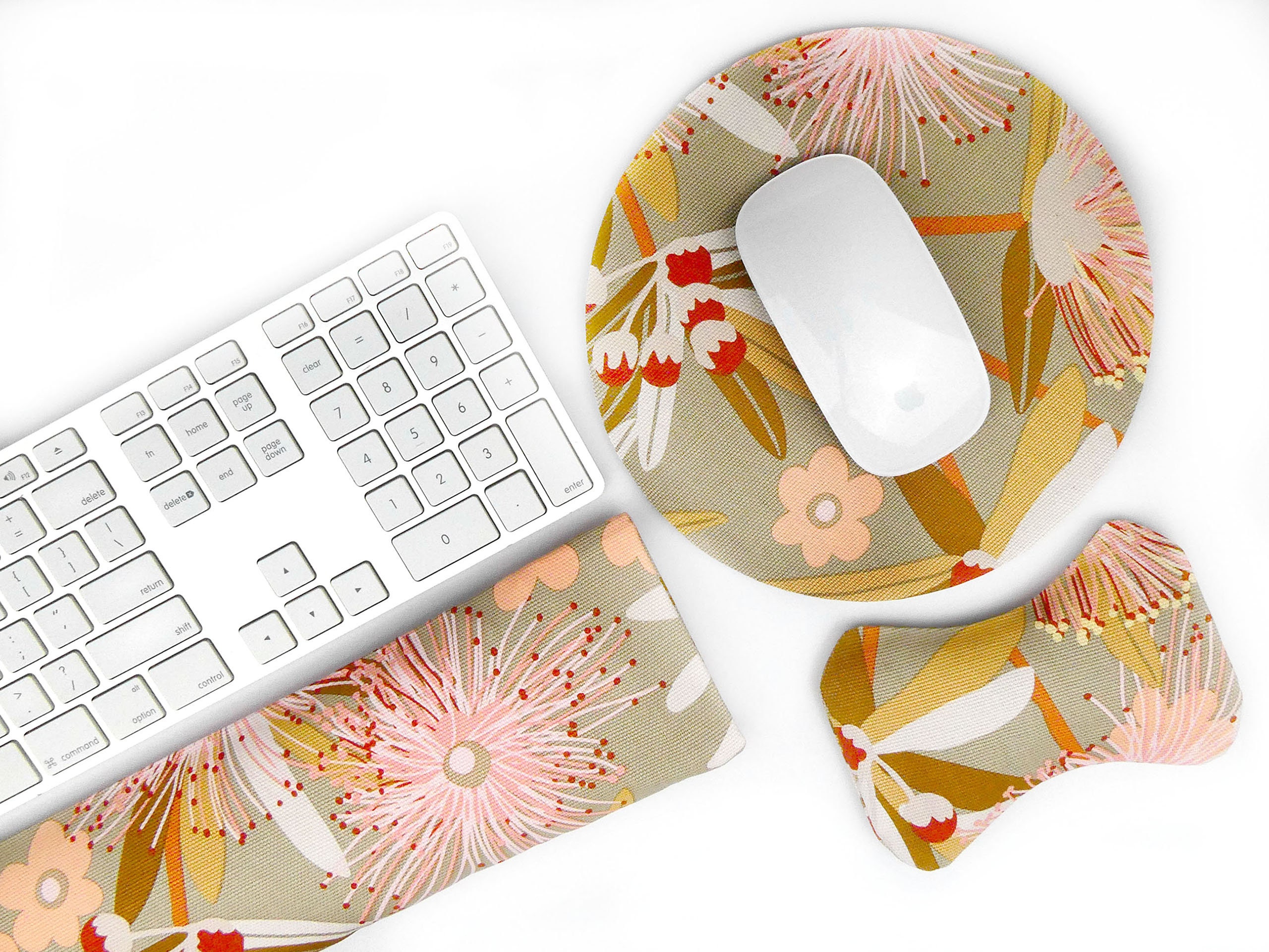 Natural Wrist Rests for Keyboard & Mouse (Buckwheat Hulls\Washable Cover) Australian Handmade (Pink Sunshine) Gift for Her Mother's Day Gift