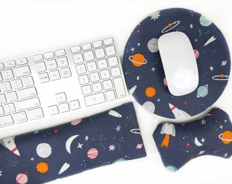 Adjustable Wrist Rests for Keyboard & Mouse | Breathable Buckwheat Hull Filling, Ergonomic, Washable cover, Australian Handmade, Space Print