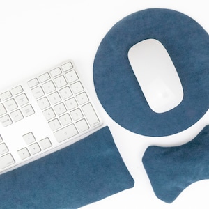 Natural Wrist Rests for Keyboard & Mouse (Buckwheat Hulls \Washable Cover) Australian Handmade (Sensation Blue) Gift for Him