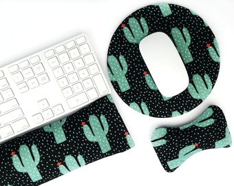Adjustable Wrist Rests for Keyboard & Mouse | Breathable Natural Filling, Ergonomic, Washable cover, Australian Handmade, Cactus Print
