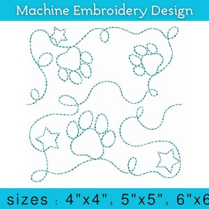 Paw print Edge to edge machine embroidery quilting, Footprint dog, 4x4, 5x5, 6x6 inch, Single and Triple run, EtoE quilt block, End to End