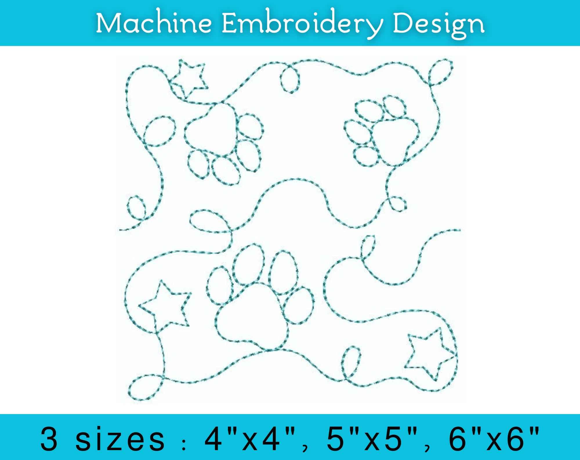 Paw Print Edge to Edge Machine Embroidery Quilting, Footprint Dog, 4x4 ...