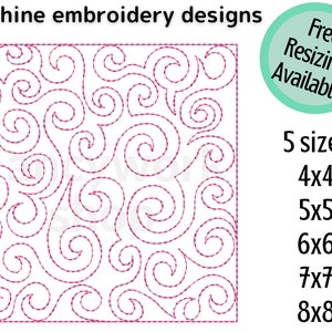 ITH Quilt block machine embroidery design | Swirl | 4&quot;, 5&quot;, 6&quot;, 7&quot;, 8&quot; | 5 sizes | with and without borders | Single and Triple run