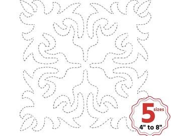 Hawaiian quilt block machine embroidery design, Modern Continuous Line Quilting, 5 sizes, Single and Triple Run, Square quilt block
