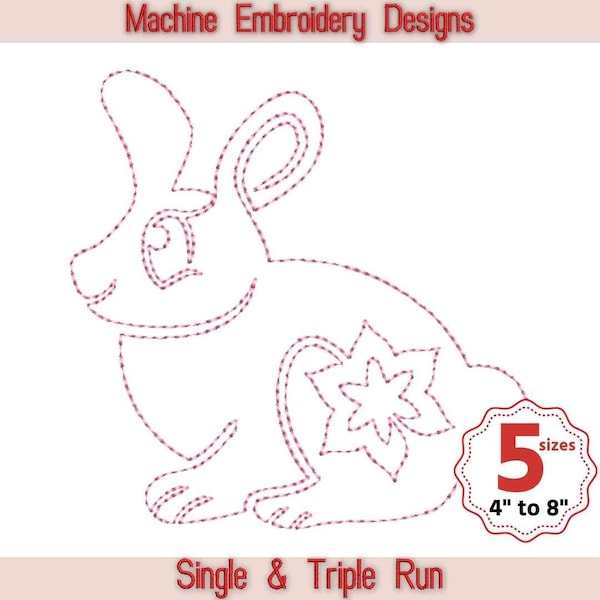 Baby bunny rabbit machine embroidery design, Animal quilting motif, Rabbit quilting motif, 5 sizes, Single and Triple Run, Animal quilt