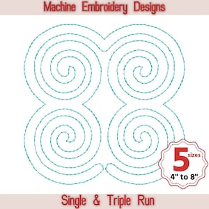 Swirls Quilt Block Maschinenstickerei Design, 5 Größen, Single und Triple Run, Quadrat quilt block, Quilting Motiv, Quilt Block Stickerei
