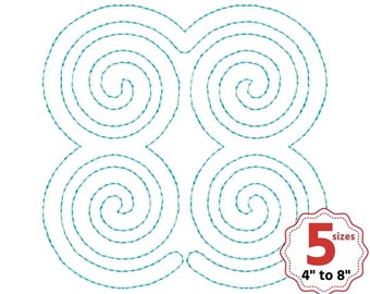 Swirls quilt block machine embroidery design, 5 sizes, Single and Triple Run, Square quilt block, Quilting Motif, Quilt block embroidery