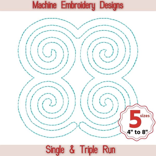 Swirls quilt block machine embroidery design, 5 sizes, Single and Triple Run, Square quilt block, Quilting Motif, Quilt block embroidery