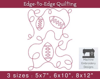 Football End-to-End Quilting, Edge to Edge machine embroidery, Sports ball quilt, Available in 3 sizes, 5x7, 6x10, 8x12 inches, Baby quilt