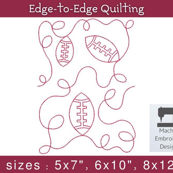 Football End-to-End Quilting, Edge to Edge machine embroidery, Sports ball quilt, Available in 3 sizes, 5x7, 6x10, 8x12 inches, Baby quilt