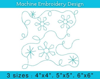 Snowflake edge to edge machine embroidery design, Continuous, 4", 5", 6", 3 sizes, Single and Triple run, Quilt block, EtoE, Christmas