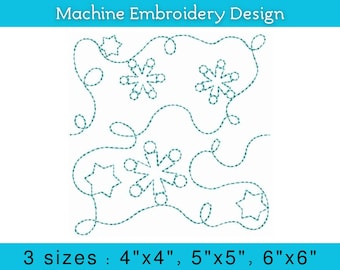 Snowflake and Star Edge to Edge machine embroidery quilting, Continuous line, 4x4, 5x5, 6x6 inch, Single and Triple run, EtoE quilt pattern