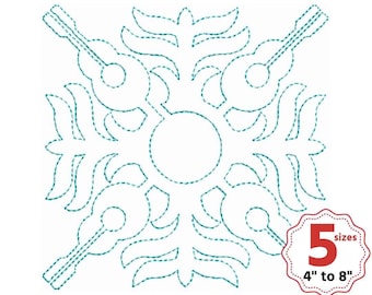 Ukulele quilt block machine embroidery design, Hawaiian quilt, Ornament quilt block, 5 sizes, Single and Triple Run, Square quilt block