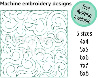 ITH Quilt block machine embroidery design | Swirl Hook | 4", 5", 6", 7", 8" | 5 sizes | with and without borders | Single and Triple run