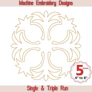 Pineapple quilt block machine embroidery design, Hawaiian quilt, Ornament quilt block, 5 sizes, Single and Triple Run, Square quilt block