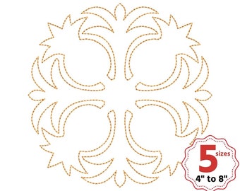 Pineapple quilt block machine embroidery design, Hawaiian quilt, Ornament quilt block, 5 sizes, Single and Triple Run, Square quilt block
