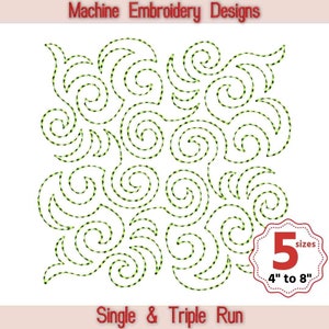 Machine embroidery quilting designs, Swirls quilt block, 5 sizes, Single and Triple Run, Square quilt block, Quilting Motif, Swirls pattern