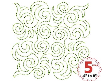 Machine embroidery quilting designs, Swirls quilt block, 5 sizes, Single and Triple Run, Square quilt block, Quilting Motif, Swirls pattern