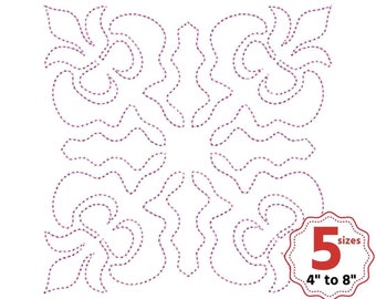 Hawaiian quilt block machine embroidery design, Ornament quilt block, 5 sizes, Single and Triple Run, Square quilt block