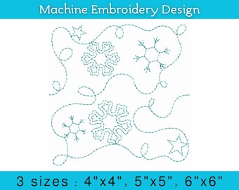 Snowflake and Star Edge to Edge quilting design, E2E quilting, Continuous  quilting pattern, 4x4, 5x5, 6x6 inches, Single and Triple run
