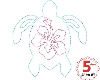 Sea turtle hibiscus quilt block machine embroidery design, Hawaiian turtle, Single and Triple Run, Quilting Motif, Quilt block embroidery