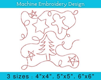 Christmas quilt block machine embroidery design, Edge to Edge quilting, Continuous line, 4x4, 5x5, 6x6 inches, Single and Triple run, Stars