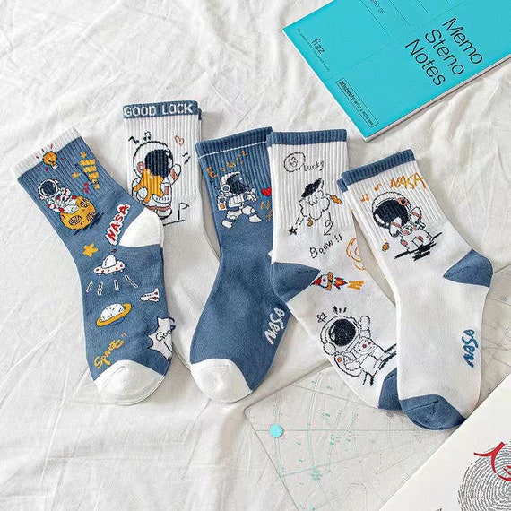 Ins Space Astronaut Cartoon Socks Printing Lovely Long Socks - Etsy