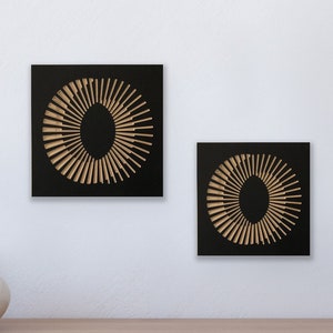 Optical Wood Wall Art Geometric Shapes Carved on Birch Black