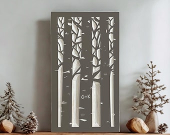 Personalized 1st Anniversary Gift, Wedding Anniversary Wood Sign, Custom Couple Initials Aspen Forest