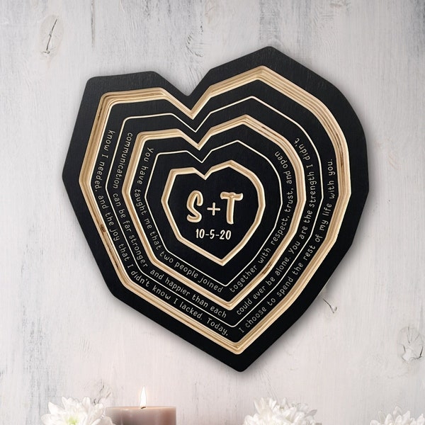 Carved Wooden Heart Customized with Song Lyrics | Vows | Poem or Prayer | Personalized Gift for Couple