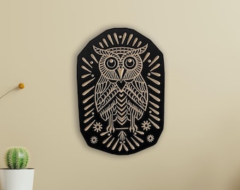 Carved Wood Owl Wall Art, Handmade Owl Decor for Owl Lovers