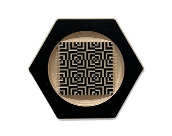 Carved Maze on Wood Hexagon Wall Hanging