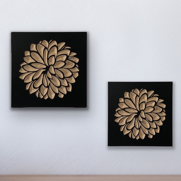 Dahlia Flower Graphic Wood Wall Hanging | Modern Wood Art | Chrysanthemum November Birth Flower
