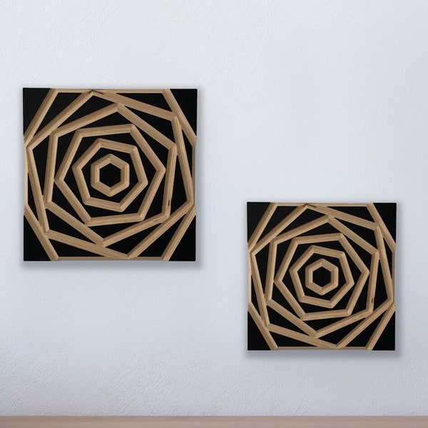 Geometric Rose Wood Wall Hanging | Modern Wood Art | Abstract Carving
